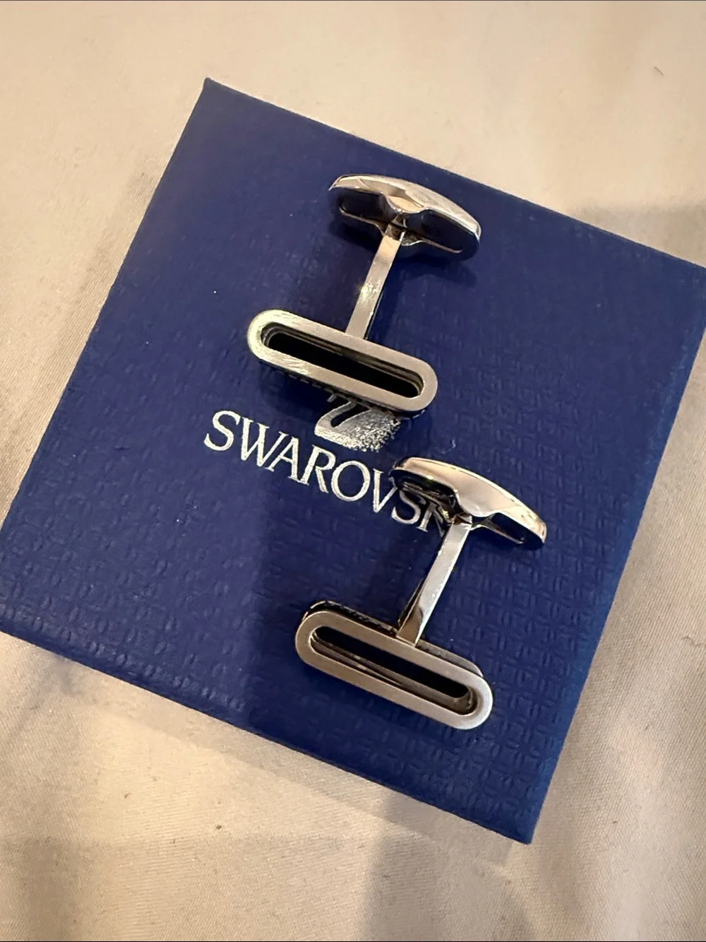 Swarovski Silver Cufflinks with Black Crystal Stripe